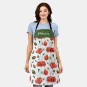 Red Poppy Watercolor Wildflower Custom Name Apron エプロン (着用した状態)
