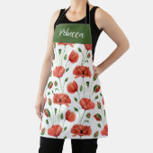 Red Poppy Watercolor Wildflower Custom Name Apron エプロン (インサイチュ)