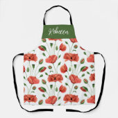 Red Poppy Watercolor Wildflower Custom Name Apron エプロン (正面)