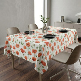 Red Poppy Watercolor Wildflower Tablecloth テーブルクロス