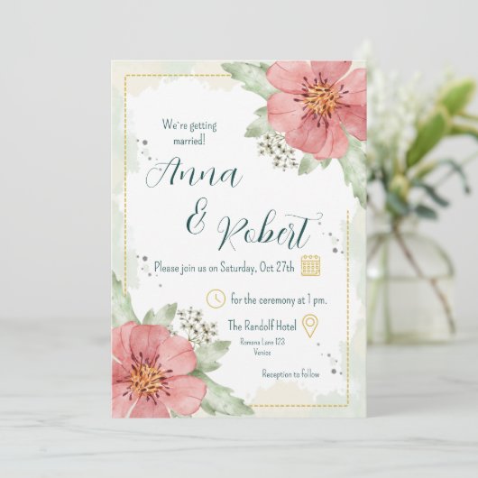 Red Poppy Watercolour Florals Wedding 招待状 (スタンド正面)