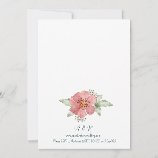 Red Poppy Watercolour Florals Wedding 招待状 (裏面)