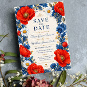 Red Poppy Wildflower Elegant Blue and Red Floral セーブザデート