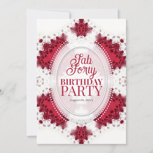 Red Princess Fractal Lace Fab Forty Birthday  招待状 (正面)