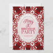 Red Princess Fractal Lace Flirty 30 Birthday Party 招待状 (正面)