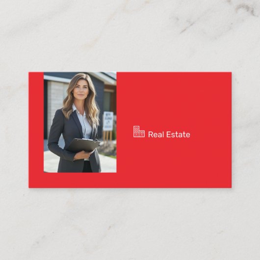 Red Professional Real Estate Agent Photo QR Code 名刺 (正面)