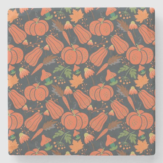 Red pumpkin seamless pattern and carrots ストーンコースター (正面)