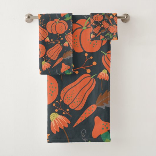 Red pumpkin seamless pattern and carrots バスタオルセット (インサイチュ)