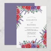 Red Purple Floral Romance Wedding 招待状 (正面/裏面)