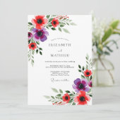 Red Purple Floral Whimsical Wedding 招待状 (スタンド正面)