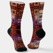 Red & Purple Geometric Grid Symmetrical Glow ソックス (傾斜あり)