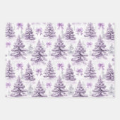 Red Purple Snowflakes Christmas Tree Stripes ラッピングペーパーシート (正面2)