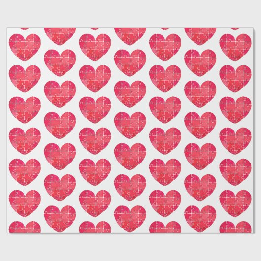 Red puzzle hearts, watercolor seamless pattern ラッピングペーパー (フラット)