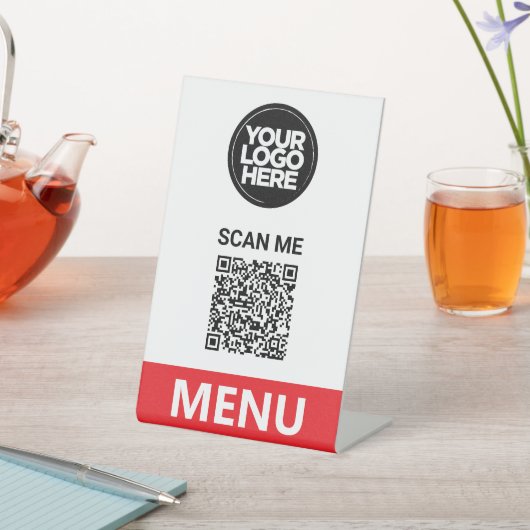 Red Qr Code Menu | Logo Contactless Modern 台座サイン (インサイチュ)