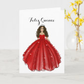 Red Quinceanera - Feliz Quince Birthday Card  カード (黄色い花)