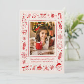 Red Quirky Whimsical Hand-Drawn Christmas Icons シーズンカード (スタンド正面)