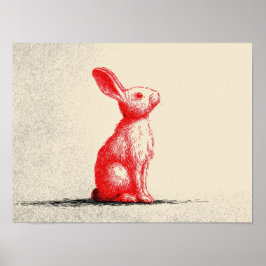 Red Rabbit Illustration - Minimalist Vintage Anima ポスター
