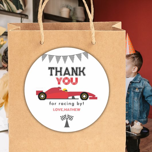 Red Race Car Birthday Any Birthday Party ラウンドシール