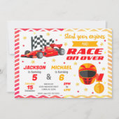 Red Race Car Joint Birthday | Retro F1 Car 招待状 (正面)