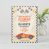 Red Race Car Kids Birthday 招待状 (スタンド正面)