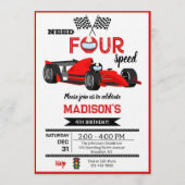 Red Race Car Need Four Speed Birthday Party 招待状 (正面)