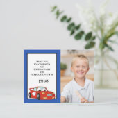 Red Race Car on Dark Blue誕生日写真Thank You ポストカード (スタンド正面)