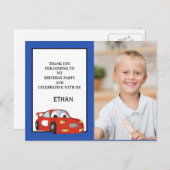 Red Race Car on Dark Blue誕生日写真Thank You ポストカード (正面/裏面)