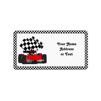 Red Race Car with Checkered Flag ラベル
