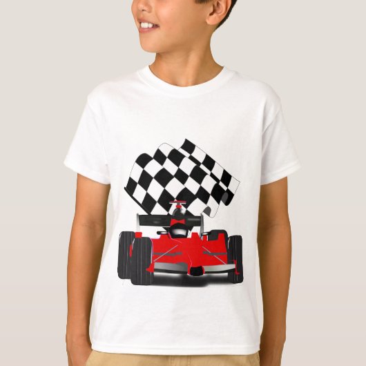 Red Race Car with Checkered Flag Tシャツ (正面)