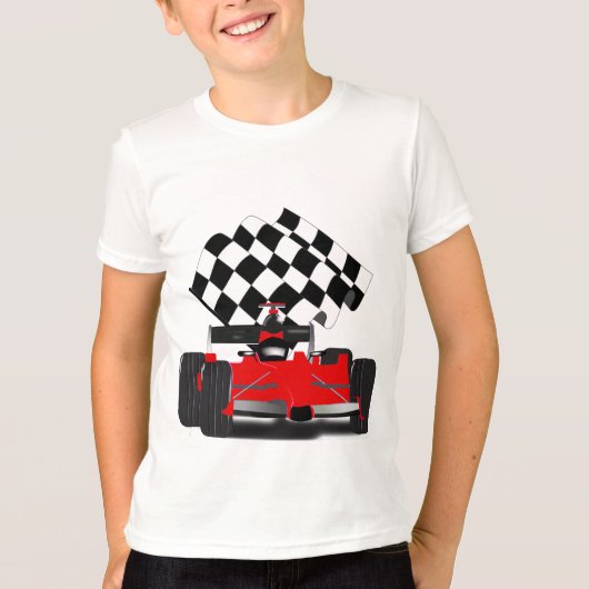 Red Race Car with Checkered Flag Tシャツ (正面)