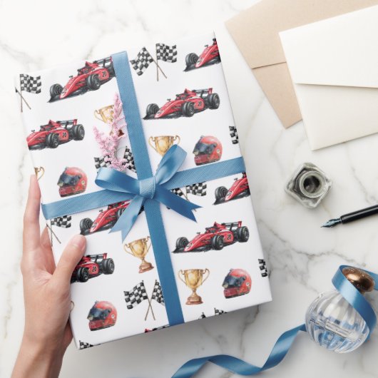 Red Racing Car Birthday Wrapping Paper ラッピングペーパー (ギフト)