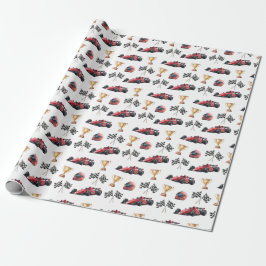 Red Racing Car Birthday Wrapping Paper ラッピングペーパー