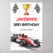 Red Racing Car Boys Birthday Welcome Poster ポスター (正面)