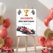 Red Racing Car Boys Birthday Welcome Poster ポスター
