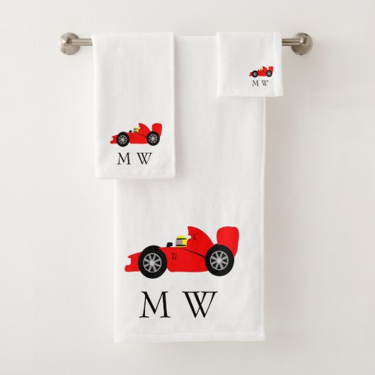 Red Racing Car Design Monogrammed バスタオルセット (インサイチュ)