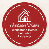 Red Real Estate Company Custom Realtor Party ラウンドペーパーコースター (正面)