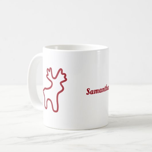 Red Reindeer Contour Personalized Name コーヒーマグカップ (正面左)