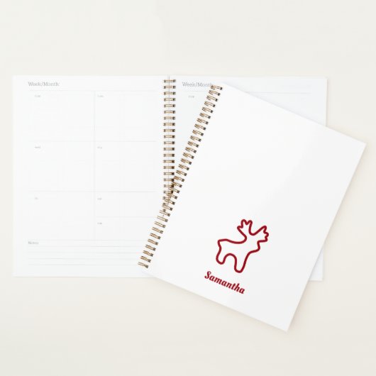 Red Reindeer Contour Personalized Name プランナー手帳 (ディスプレー)