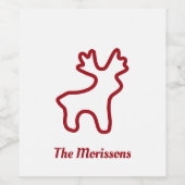 Red Reindeer Contour Personalized Name ワインラベル (シングルラベル)