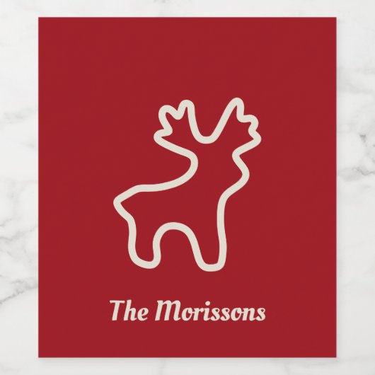 Red Reindeer Contour Personalized Name ワインラベル (シングルラベル)