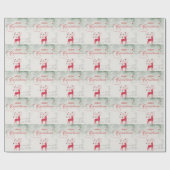 Red Reindeer Silver Snowflakes Green Christmas ラッピングペーパー (フラット)