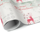 Red Reindeer Silver Snowflakes Green Christmas ラッピングペーパー (ロールコーナー)