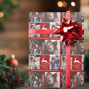 Red Reindeer Tis the Season写真カスタムクリスマス ラッピングペーパー
