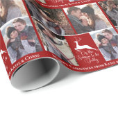 Red Reindeer Tis the Season写真カスタムクリスマス ラッピングペーパー (ロールコーナー)