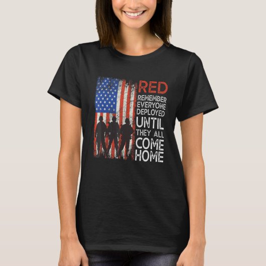 Red Remember Everyone Deployed軍隊Friday Wea Tシャツ (正面)