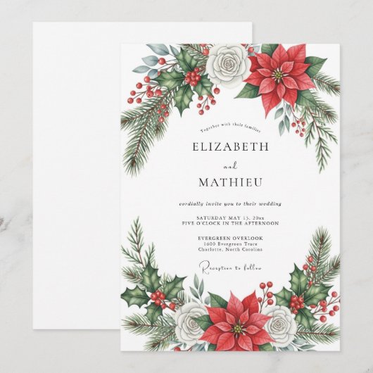 Red Resplendent Winter Wedding 招待状 (正面/裏面)