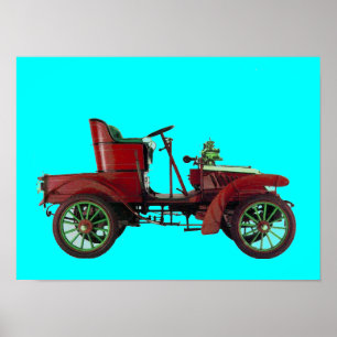RED RETRO CAR / AUTO RESTORATION - AUTOMOTIVE blue ポスター