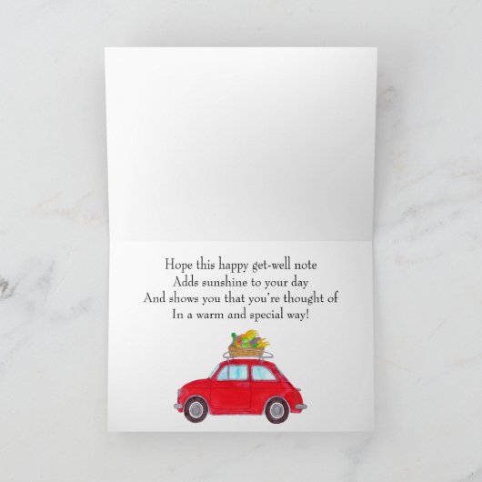 Red Retro Fiat 500 Get well カード (内部)