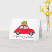 Red Retro Fiat 500 Get well カード (黄色い花)