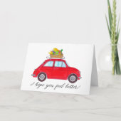 Red Retro Fiat 500 Get well カード (正面)